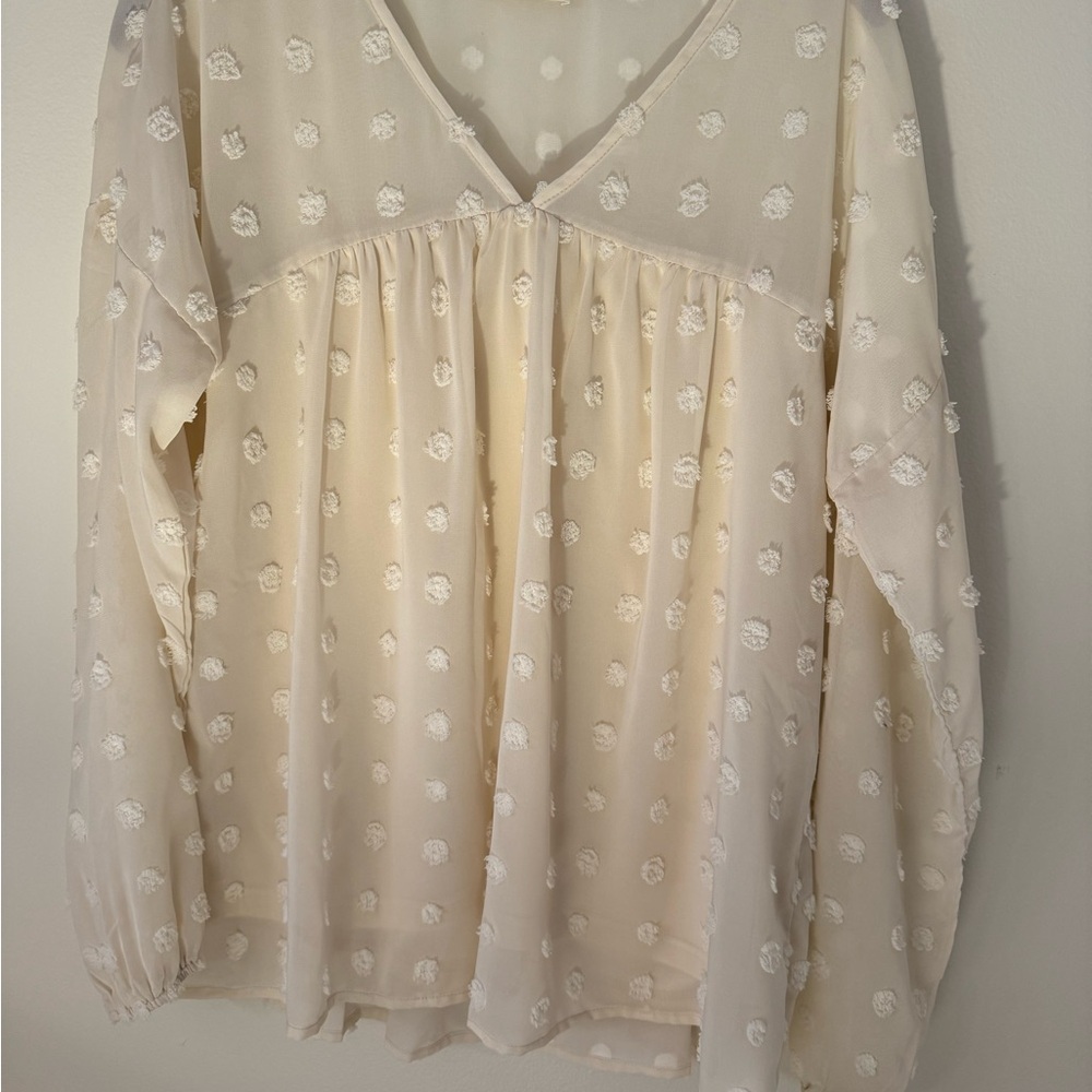 ANDTHEWHY brand long sleeved cream colored top size L